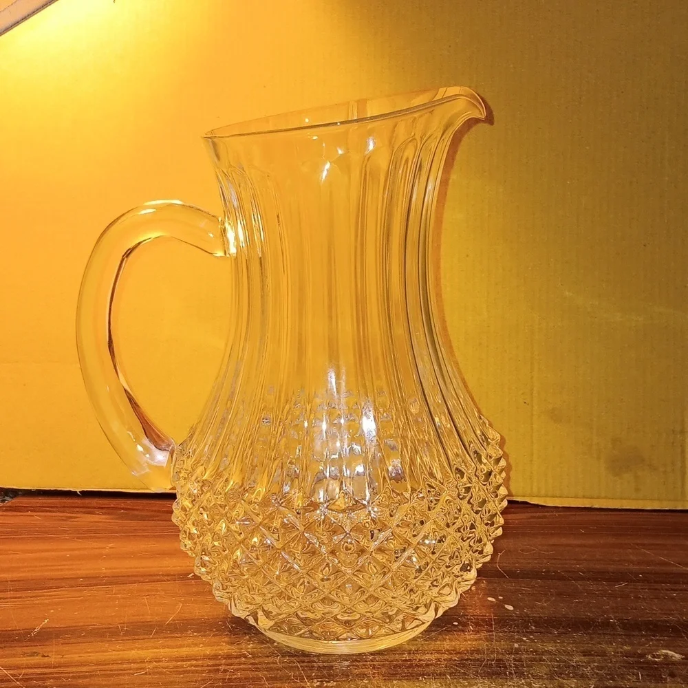 Vintage Longchamp cut glass diamond crystal pitcher